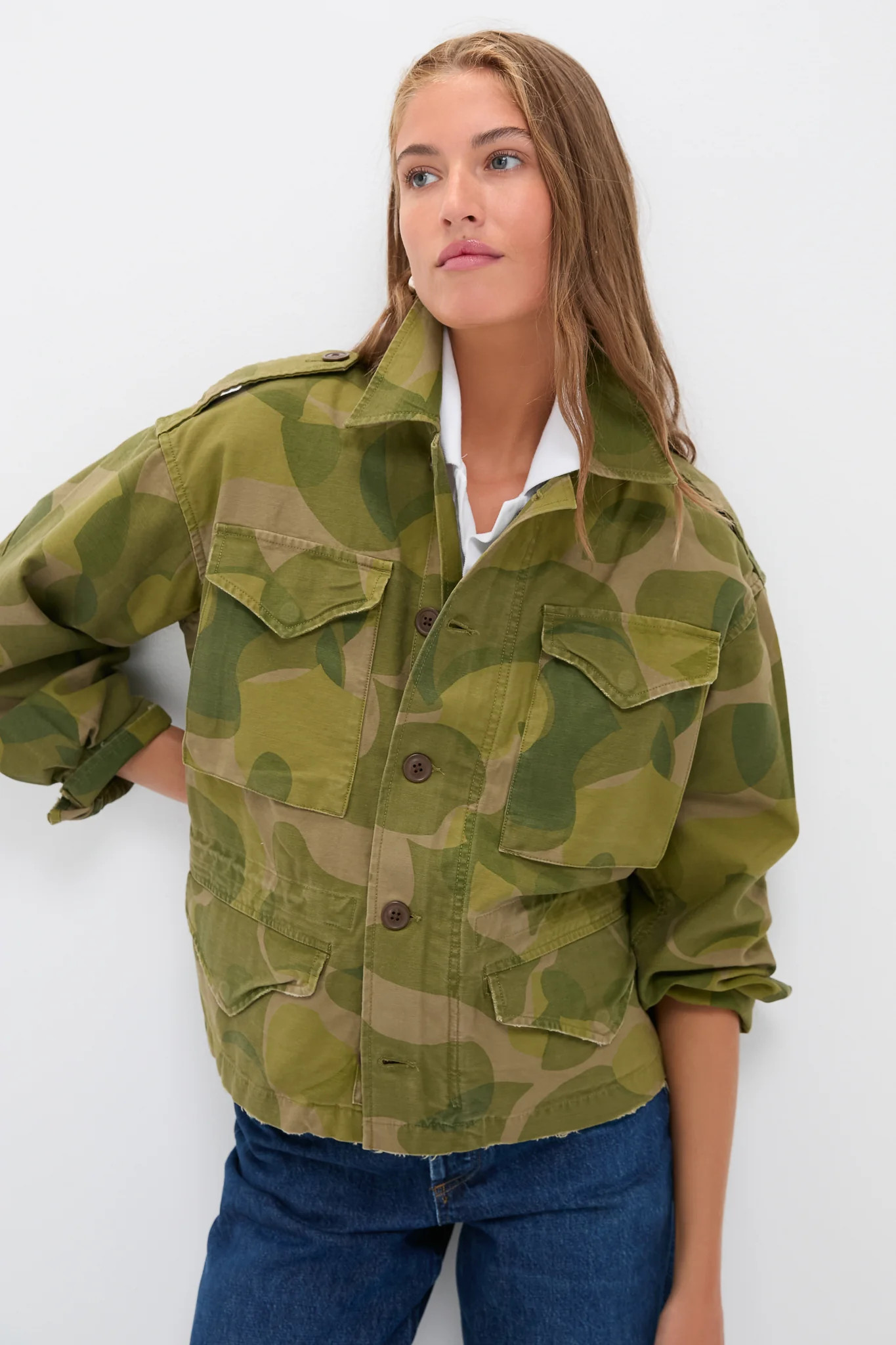 Camo Green and Brown Multi Cotton Satin Woven Field Jacket | Tuckernuck (US)