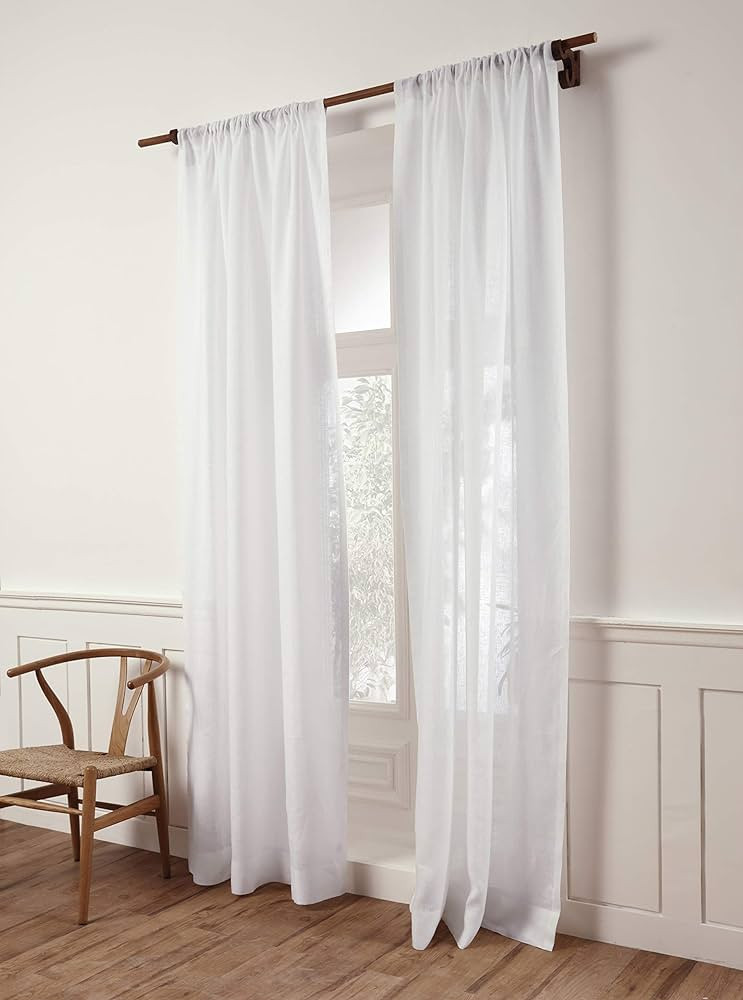 Solino Home Linen Sheer Curtain – 52 x 102 Inch, Rod Pocket Window Panel, 100% Pure Natural Fabric W | Amazon (US)