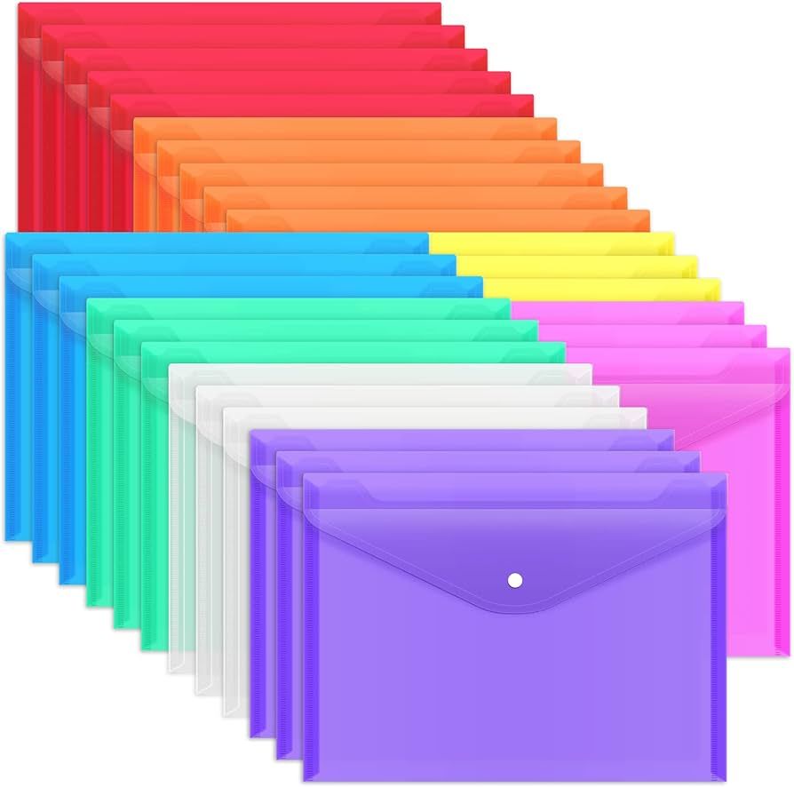 EOOUT 28pcs Plastic Envelopes, Plastic Folders, Folders for Documents, Plastic Envelopes with Sna... | Amazon (US)