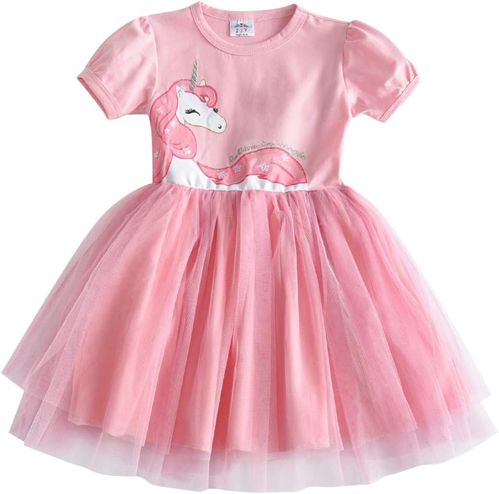 DXTON Toddler Girls Summer Dresses Short Sleeve Tutu Dress for 2-8 Years Girls | Amazon (US)