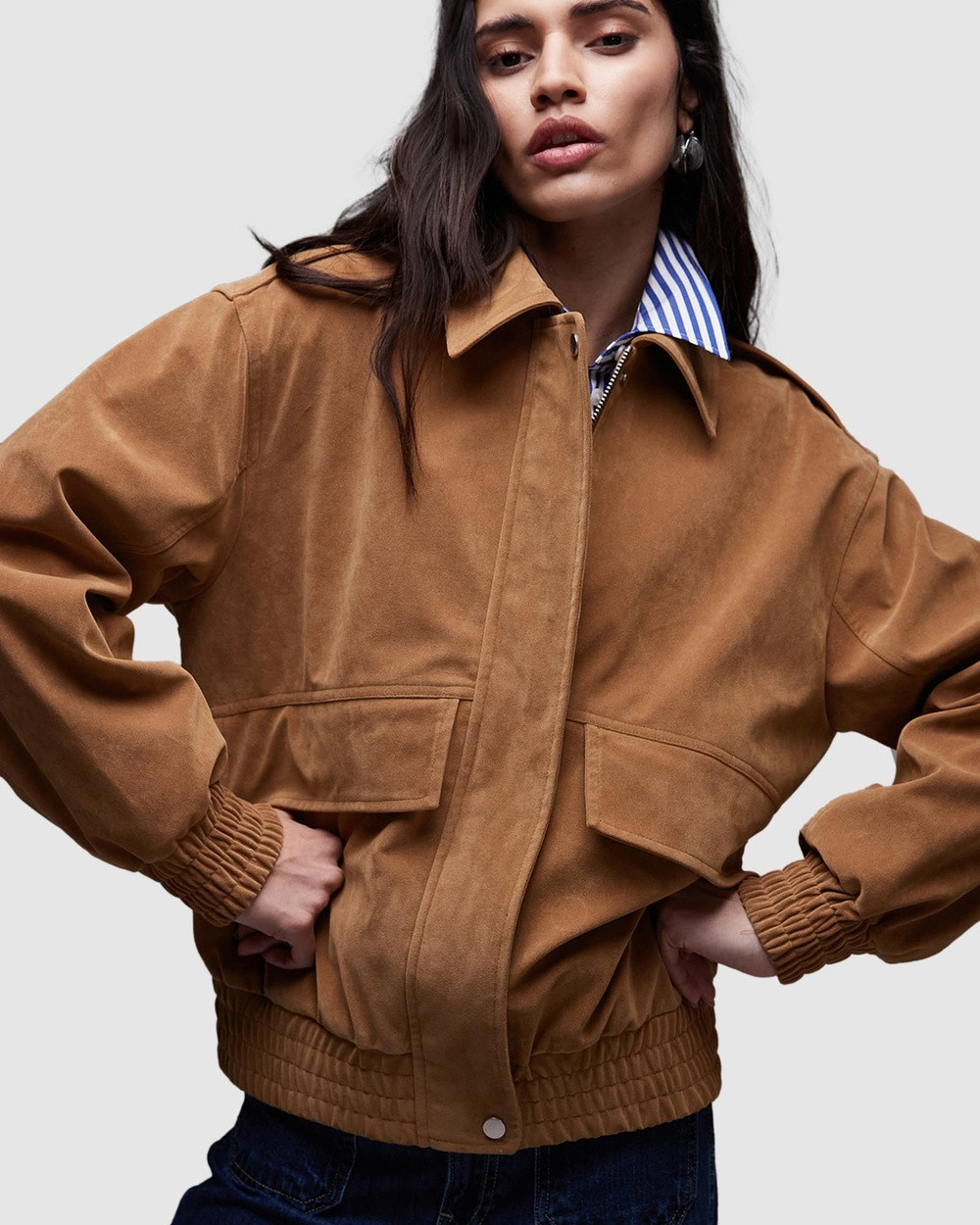 TOPSHOP - Faux Suede Oversized Bomber - Coats & Jackets (Tan) Faux Suede Oversized Bomber | THE ICONIC (AU & NZ)