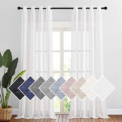 NICETOWN Sheer Linen Curtains for Living Room 96" L, Ring Top Semi Sheer Panels Privacy Semitrans... | Amazon (US)
