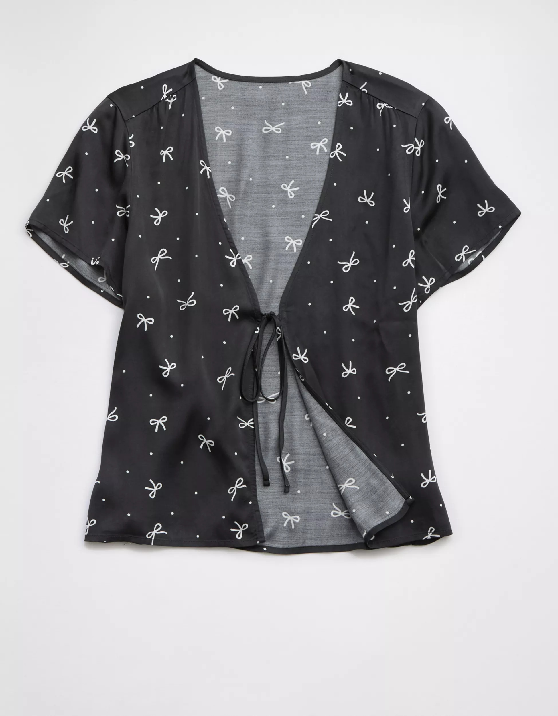 Aerie Off-Duty Satin Tie Front Shirt | Aerie