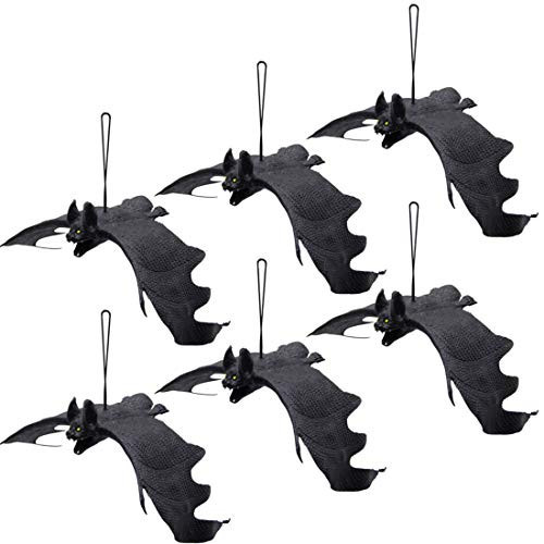 ATDAWN Halloween Hanging Bats, Rubber Bats, Realistic Looking Spooky Bats, Flying Bats Halloween Decoration, 6 Pack | Amazon (US)