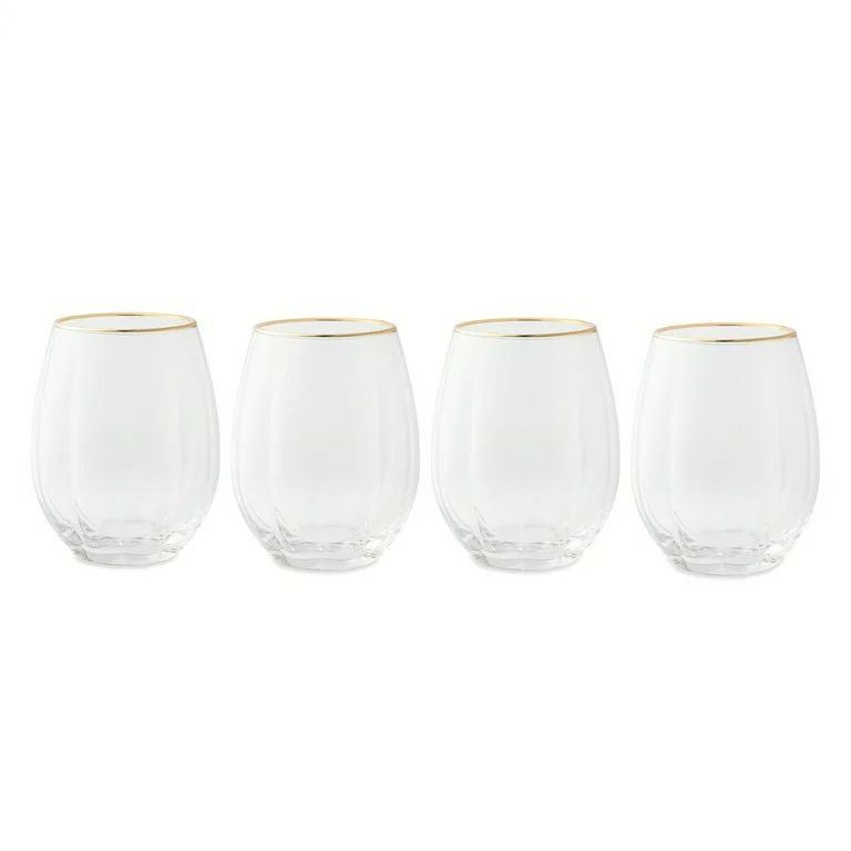 Thyme & Table 4-Piece Scalloped Stemless Wine Glass Set with Gold Trim - Walmart.com | Walmart (US)