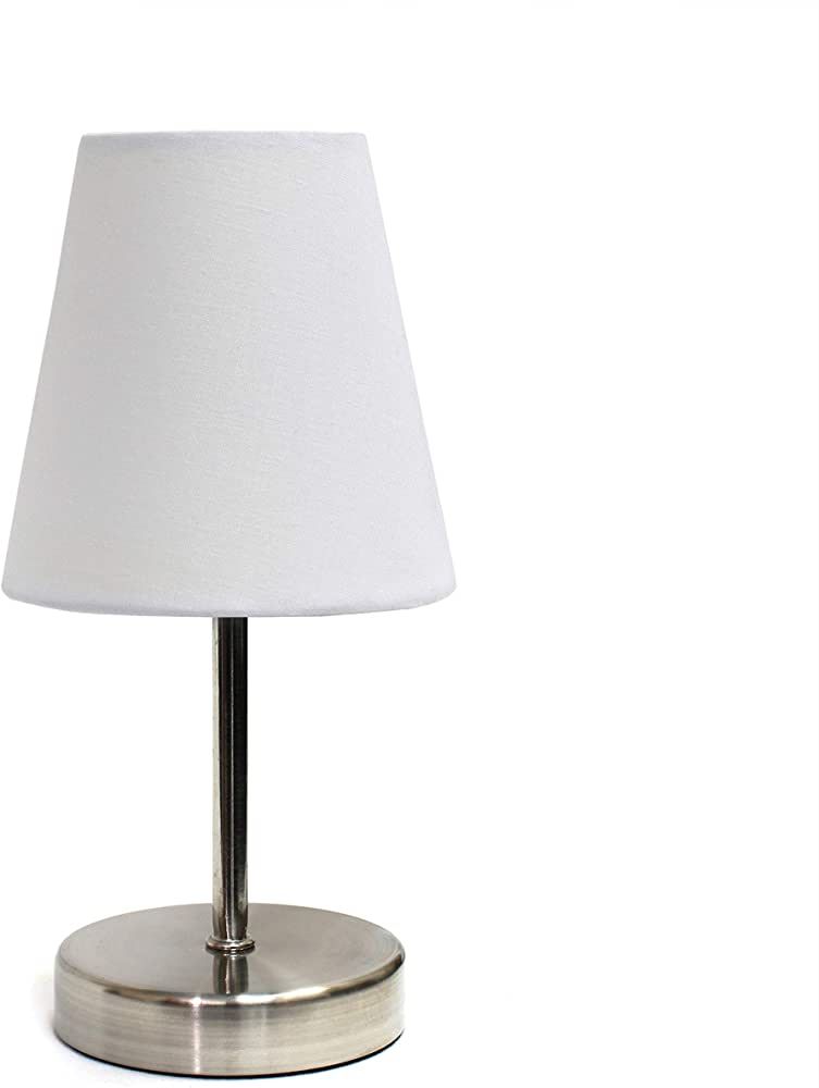 Simple Designs LT2013-WHT Mini Basic Sand Nickel Table Lamp with Fabric Shade, White | Amazon (US)