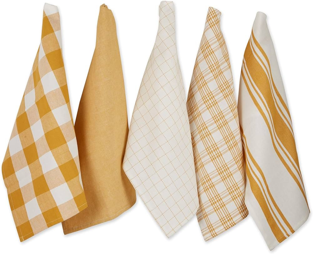DII Everyday Basic Kitchen Collection Large Woven Cotton Dishtowel/Tea Towel Set, 18x28, Honey Go... | Amazon (US)