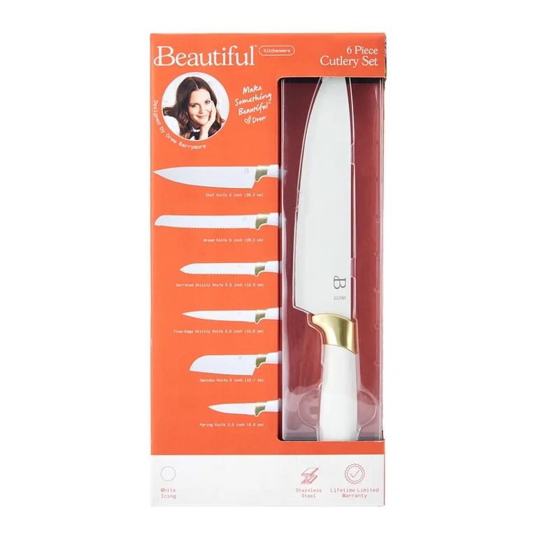 Beautiful 6 Piece Stainless Steel Knife Set in White Champagne Gold By Drew Barrymore - Walmart.c... | Walmart (US)
