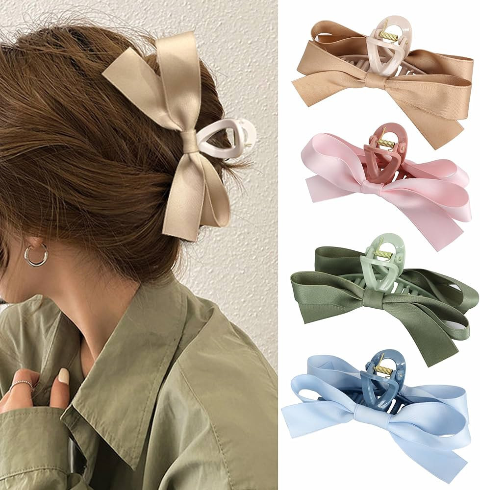 FAELBATY Bow Hair Claw Clips, Bow Knot Hair Claw Clips for Women, Silky Satin Bow Hair Clips for ... | Amazon (US)