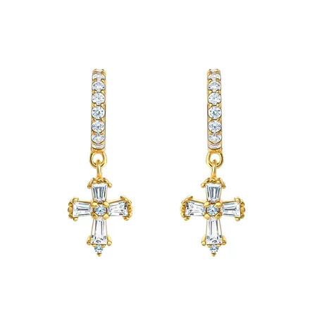 JS Jessica Simpson Women’s Sterling Silver 14KT Gold Plated Cubic Zirconia Cross Drop Earring | Walmart (US)