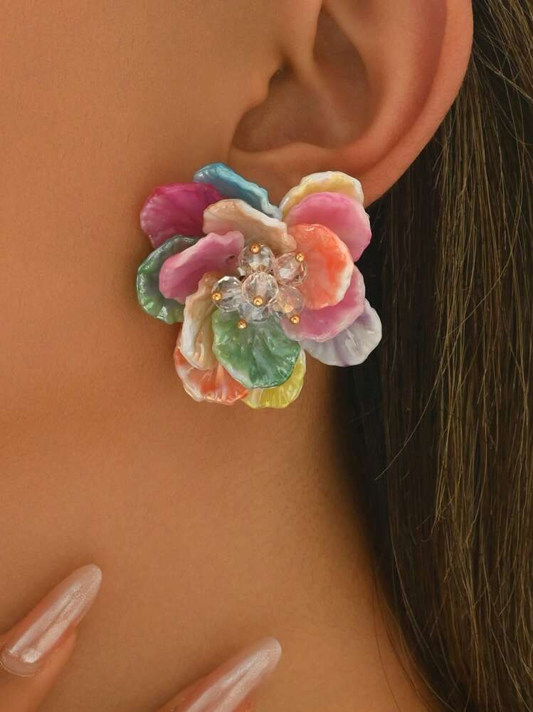1 Pair Minimalist Cute Acrylic Floral Earrings For Women (Random Petal Color) | SHEIN