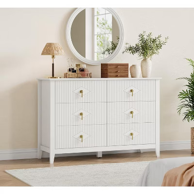6 Drawer Nightstand Fluted Panel Modern Chest of Drawers Bedside Storage Table, for Living Room, Hallway, Entryway | Target