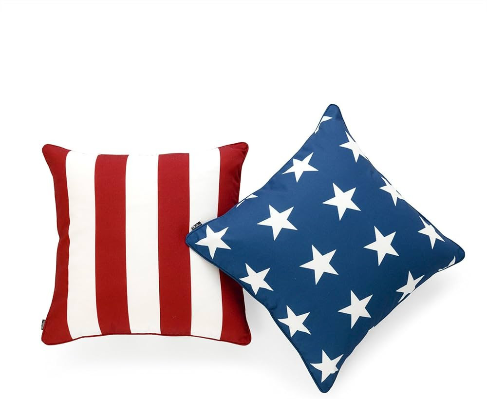 Hofdeco Decorative Throw Pillow Cover Indoor Outdoor Water Resistant Canvas Americana Red Stripes... | Amazon (US)