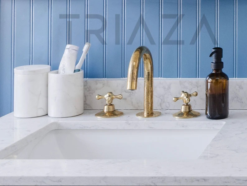 Unlacquered Solid Brass Bathroom Vanity 3 Holes Faucet , Deck Mount Faucet , Brass Bathroom Fauce... | Etsy (US)