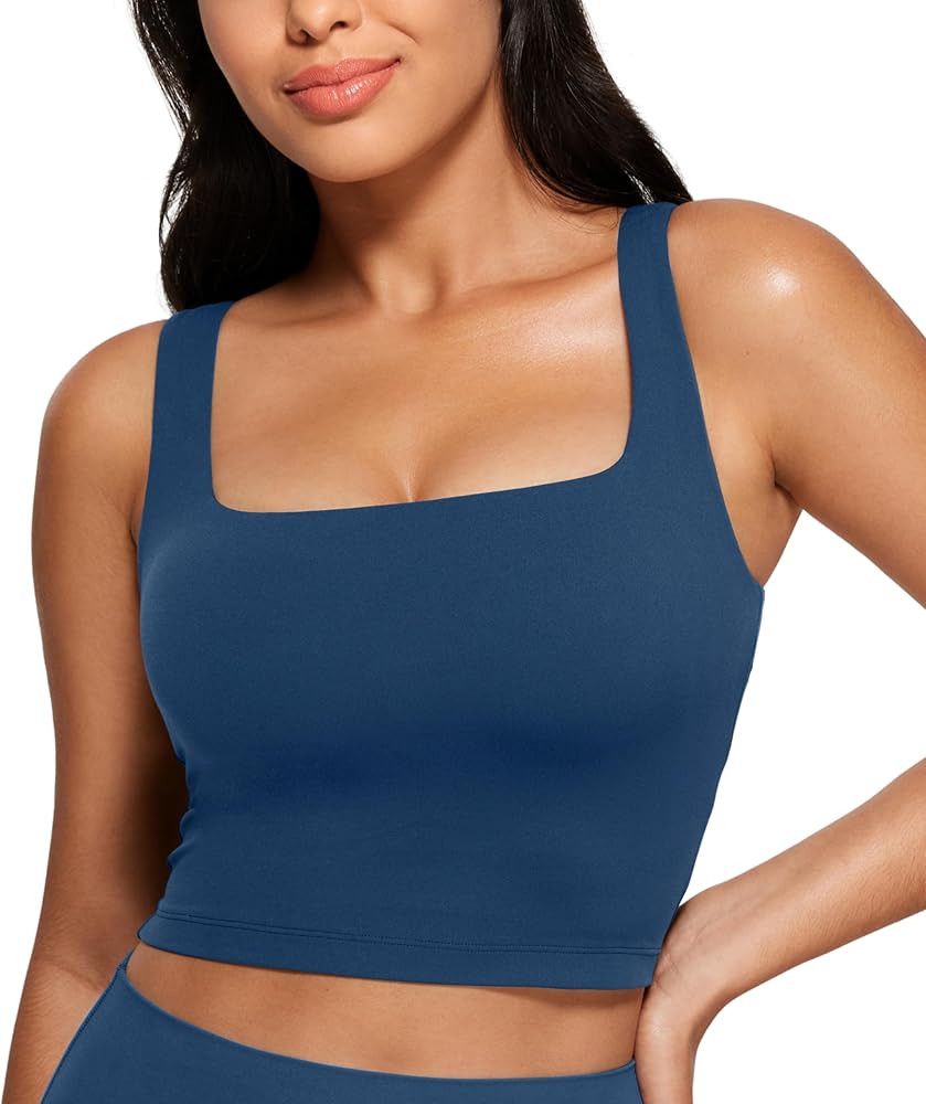 CRZ YOGA Butterluxe Womens Square Neck Longline Sports Bra - Workout Crop Tank Tops Padded with B... | Amazon (US)