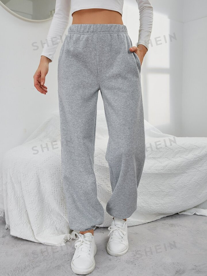 Solid Elastic Waist Slant Pocket Sweatpants | SHEIN