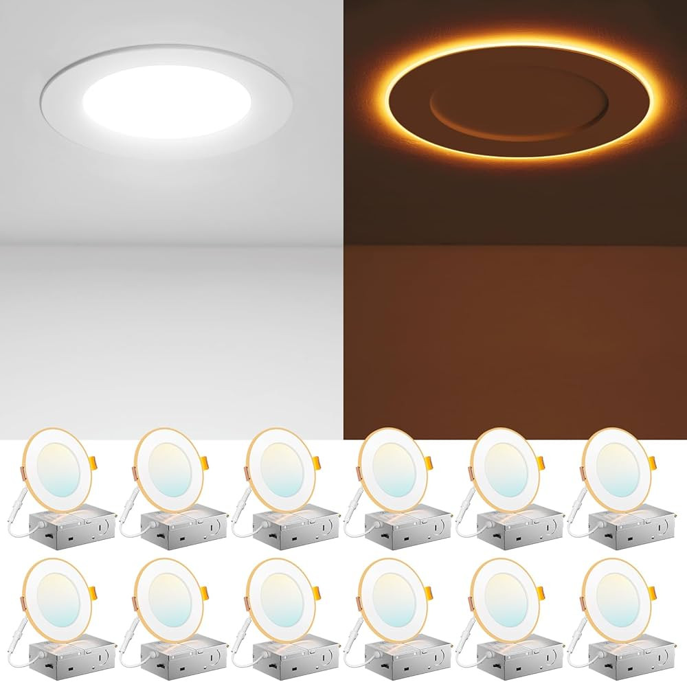 Amico 12 Pack 4 Inch 5CCT LED Recessed Ceiling Light with Night Light, 2700K/3000K/3500K/4000K/50... | Amazon (US)
