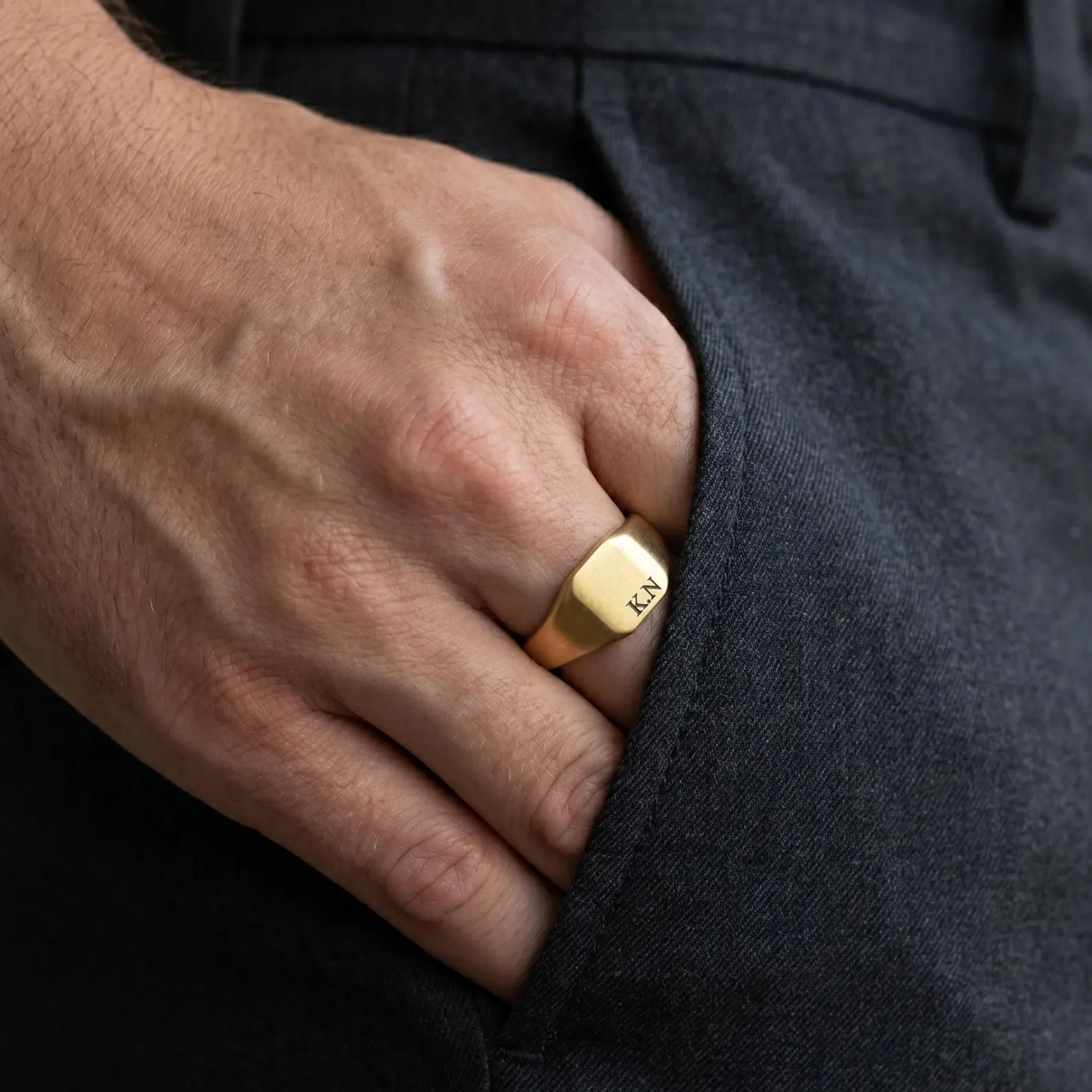 Custom Engraved Minimalist 18k Gold Plated Brushed Signet Ring for Men Custom Initial Mens Band P... | Etsy (Global)