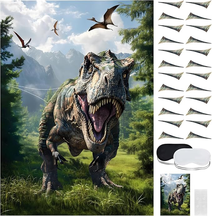 SietDESEO Pin The Tail on The Dinosaur Party Games with 24 Pcs Tail Stickers Dinosaur Party Games... | Amazon (US)