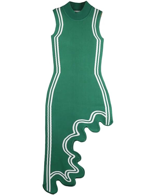 Wave-Print Asymmetric-Hem Dress for Women - Sexy Y2K Mock Neck Knit Bodycon Sleeveless Mini Midi ... | Amazon (US)