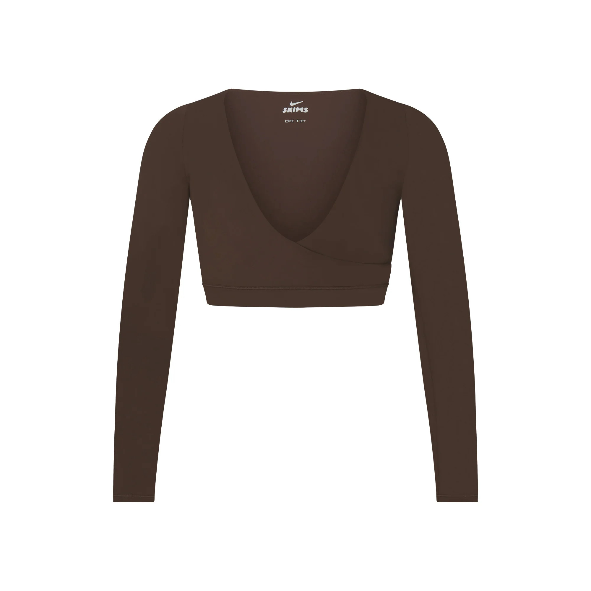 NikeSKIMS MATTE WRAP LONG SLEEVE CROPPED TOP | DARK SEPIA | SKIMS | SKIMS (US)