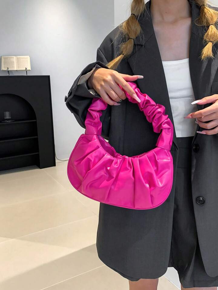 Fashionable New High-Value Cloud Bag Pleated Small Bag Solid Color Single Shoulder Armpit Bag Wom... | SHEIN