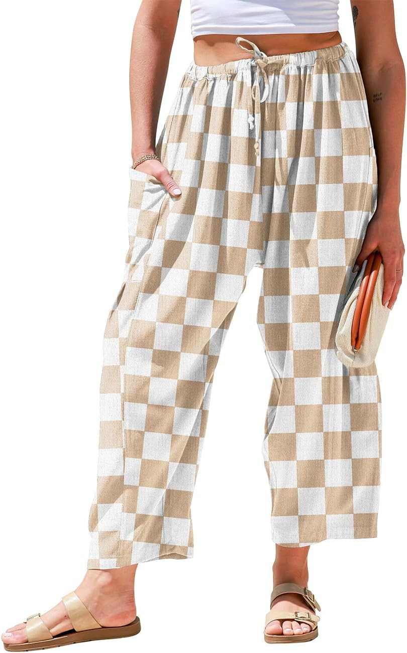 TARSE Womens Linen Palazzo Pants Wide Leg Casual Loose Drawstring Pants | Amazon (US)
