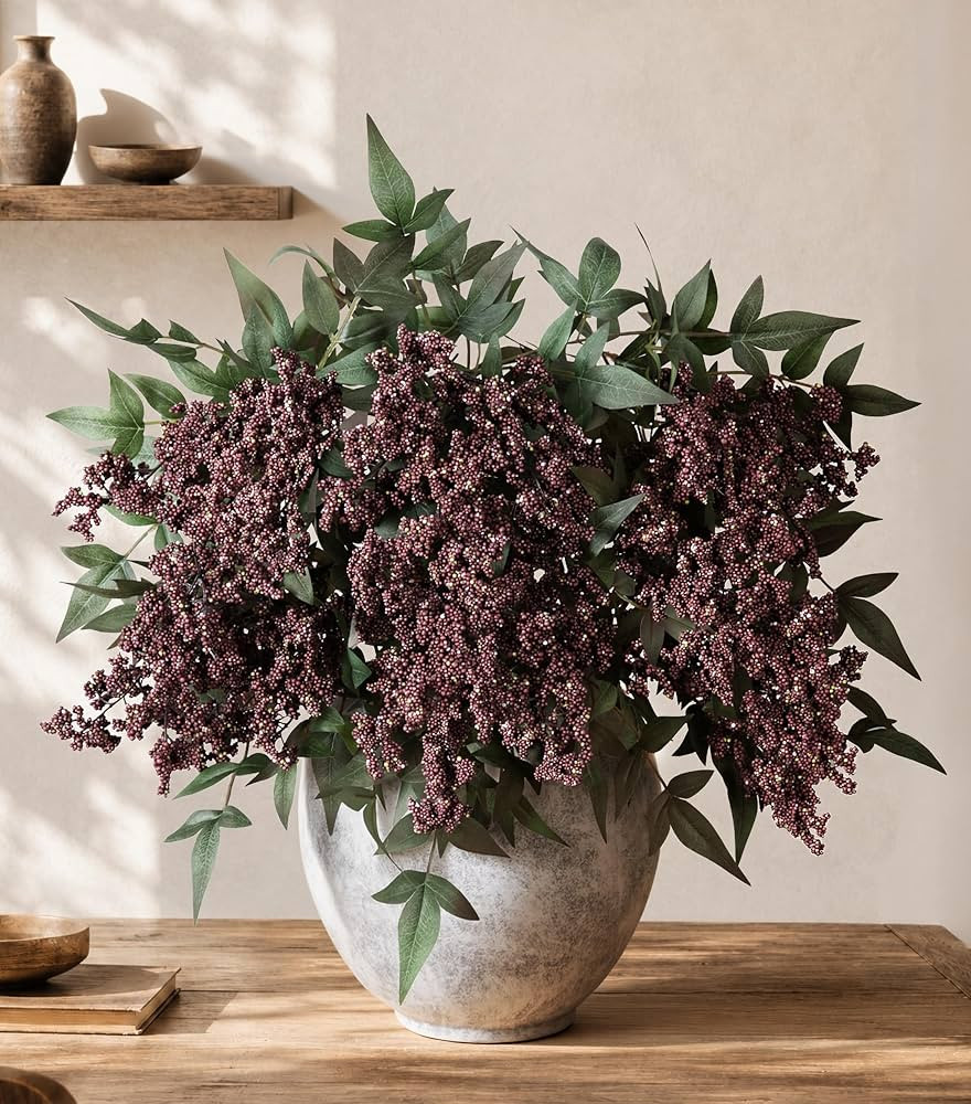 Fake Flowers 35 Inch Berry Stems Faux Flowers for Vase 3 Pcs Realistic Faux Berry Spray for Home ... | Amazon (US)