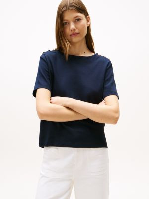 Gold Button-Shoulder T-Shirt | Tommy Hilfiger | Tommy Hilfiger (US)