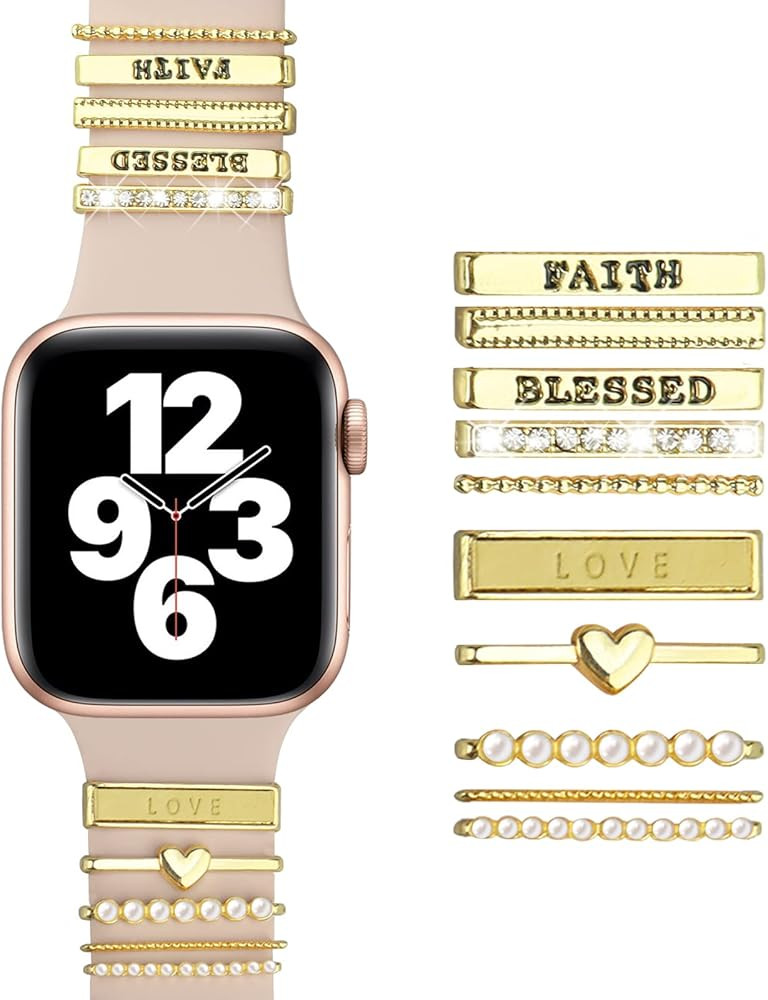 Kakurookie [2 Pack] Decorative Rings Loops Compatible with Apple Watch Silicone Bands Charms 45mm 44 | Amazon (US)