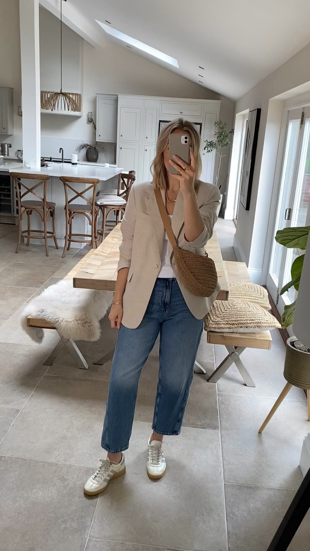 Casual neutral blazer styling with barrel jeans and trainers. 

Wearing a large in the blazer , 12 reg in the jeans , 12 in the vest top. 

#LTKsummer #LTKuk #LTKSummerSale