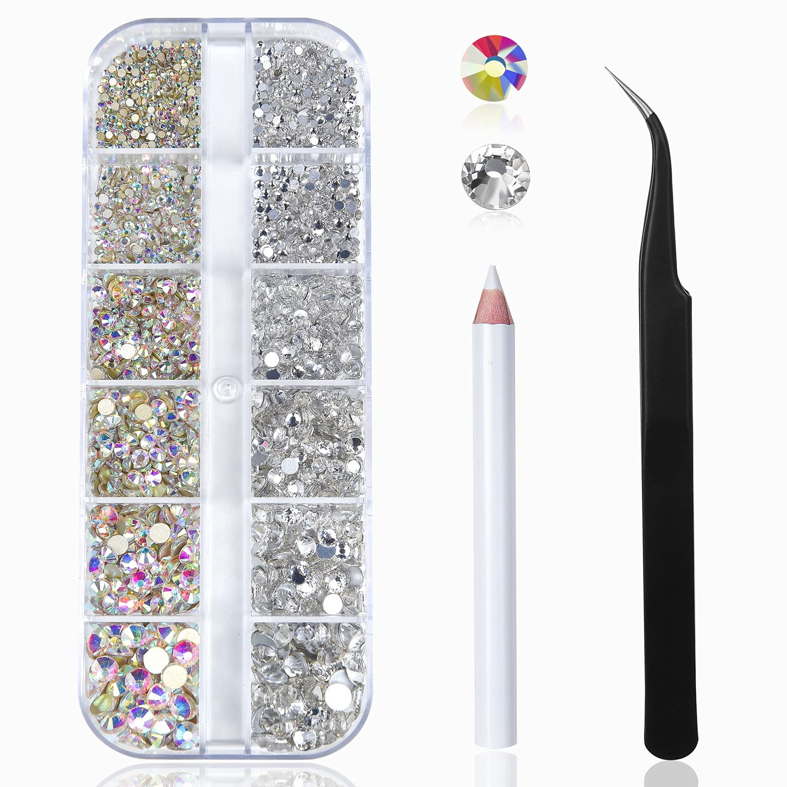 Nail Art Rhinestones Kit HUETFAT 2400pcs Nail Gems Ab Flatback Rhinestones Gems Stones, with Stor... | Amazon (US)