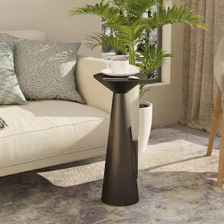 FUIN Rustic 9.84 in. Black Round Pine Wood Tall Pedestal End Table with Tapered Silhouette PH0312... | The Home Depot