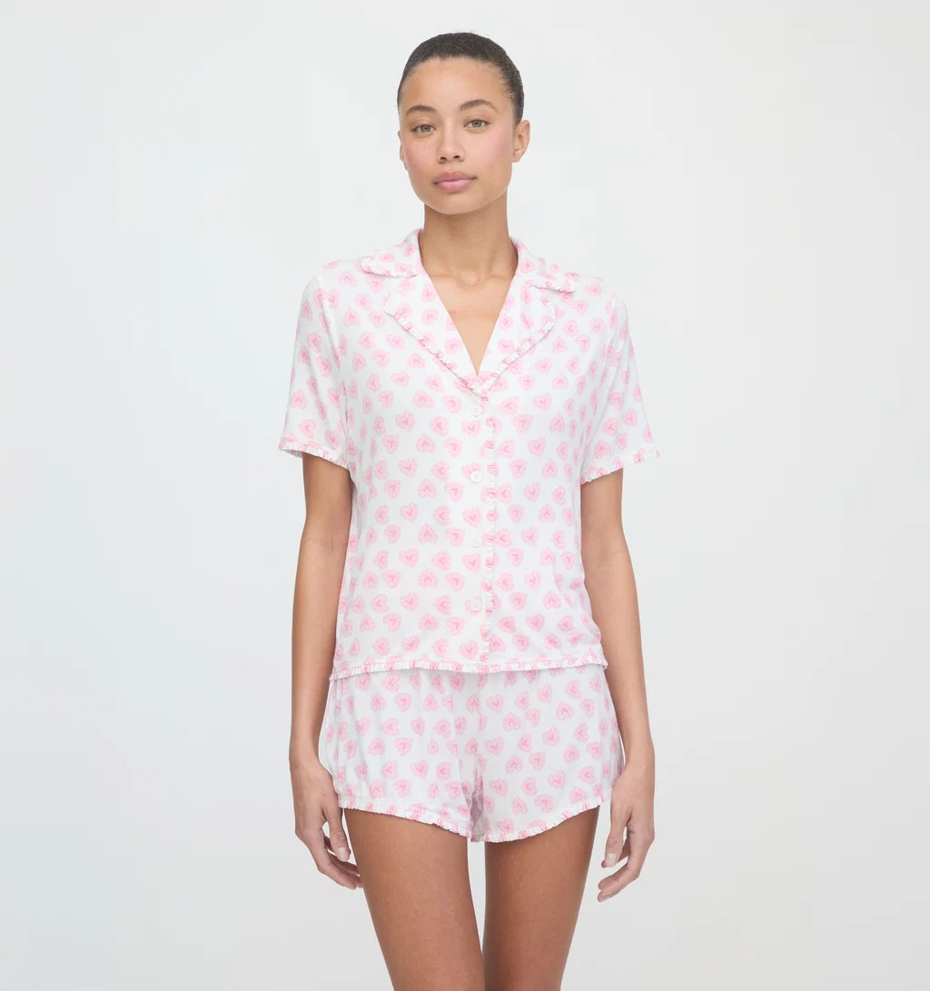 The Paige Pajama Set - Pink Doily Heart | Hill House Home US