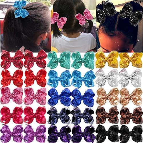 30 Pieces in Pairs Glitter Sparkle Sequins 4 Inches Bow Clips Boutique Hair Bows Alligator Clips for | Amazon (US)