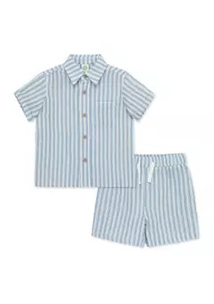 Baby Boys Blue Woven Shirt and Shorts Set | Belk