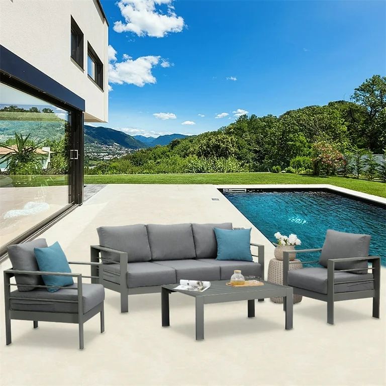 Superjoe Aluminum Outdoor Furniture Set 4 Pcs Patio Sectional Conversation Sofa Set with Coffee T... | Walmart (US)