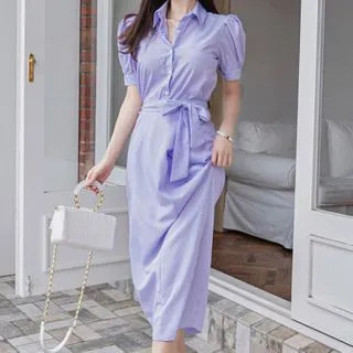 Short-Sleeve Midi Shirt Dress | YesStyle Global