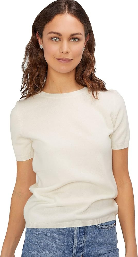 State Cashmere Women’s Essential Short Sleeve Crewneck Sweater 100% Pure Cashmere Classic Tee P... | Amazon (US)