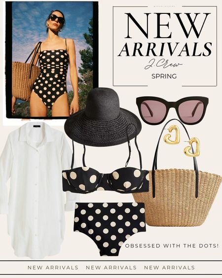 New j. CREW spring wardrobe favorites! Swimsuits. High waisted bikini. Polka dots. Swim cover ups. Strap hats. Sun hats. Sunglasses. Spring break outfit ideas. Summer outfits. Mom style. Old money aesthetic. Neutral. Classic style. Spring wardrobe. Mom fashion. Vacation style. Vacation outfits. 

#LTKswim #LTKtravel #LTKfindsunder100
