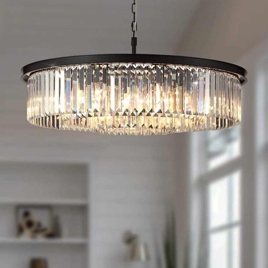 GMlixin Large Crystal Chandelier Black Chandeliers Luxury Pendant Lights Fixture for Dining Livin... | Amazon (US)