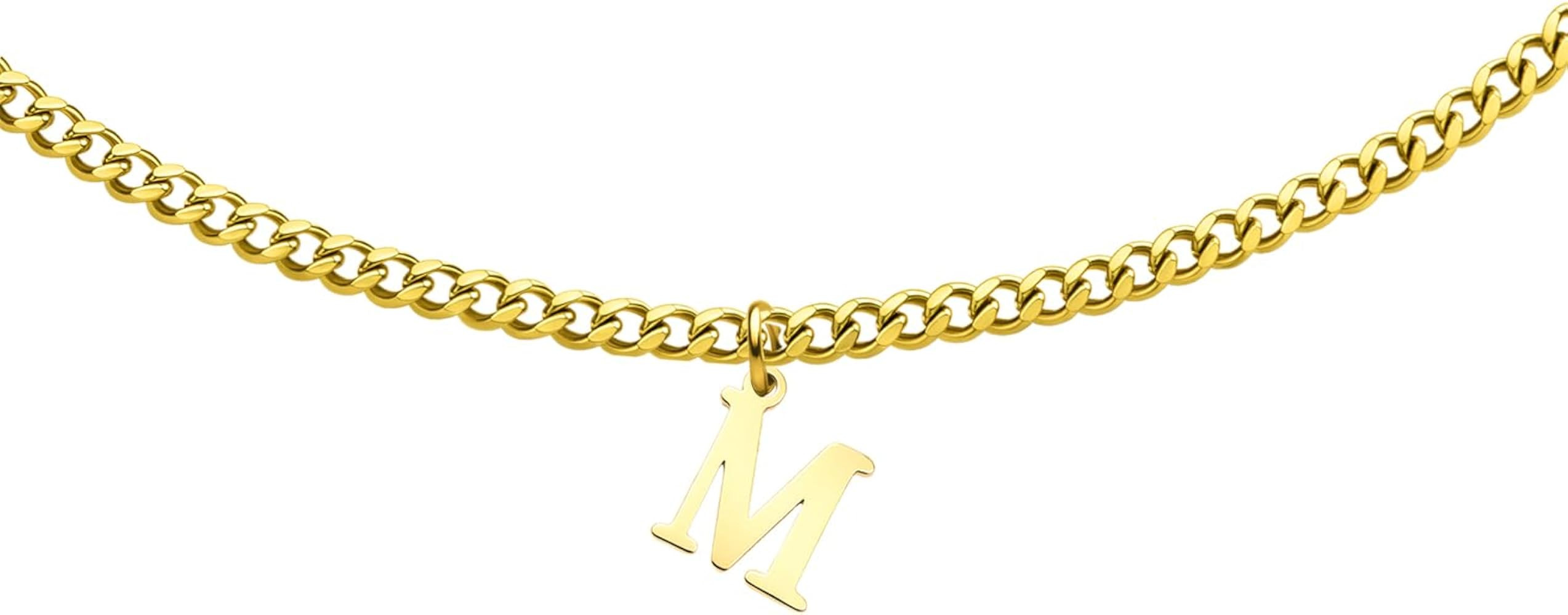 Gold Initial Necklace for Women, 3mm Cuban Link Letter Necklace, 14.5"+2.5" Adjustable Choker, Go... | Amazon (US)