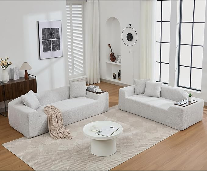 Create a Cozy Living Room with 2-Piece Modular Boucle Sofa Set, Comfortable Upholstered Cushions,... | Amazon (US)