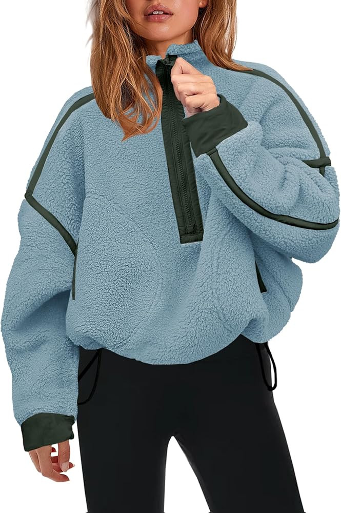 Panadila Womens Half Zip Sherpa Fleece Pullover Soft Oversized Sweatshirt with Pockets Warm Fuzzy... | Amazon (US)