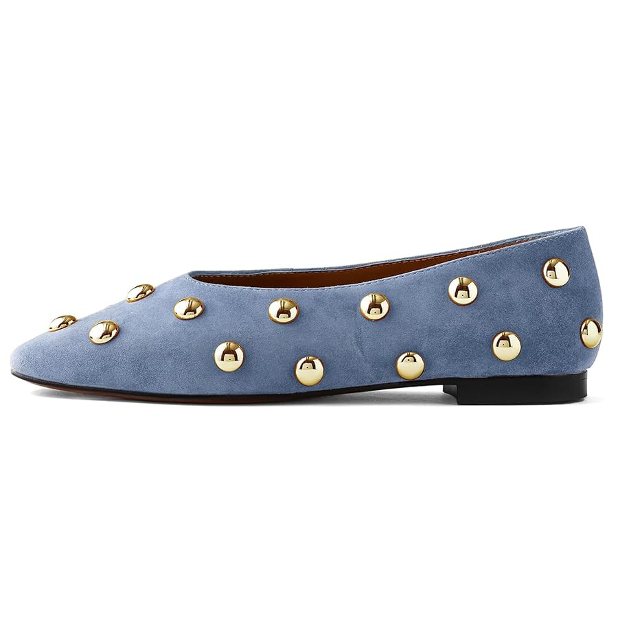 Studded Ballet Flats for Women Suqare Toe Slip on Leather Ballet Shoes Comfortable Loafers Walkin... | Amazon (US)