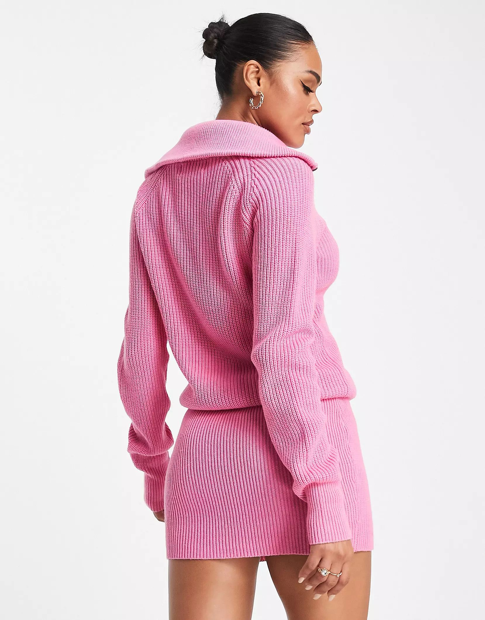 Aria Cove knitted half zip jumper dress in pink | ASOS (Global)