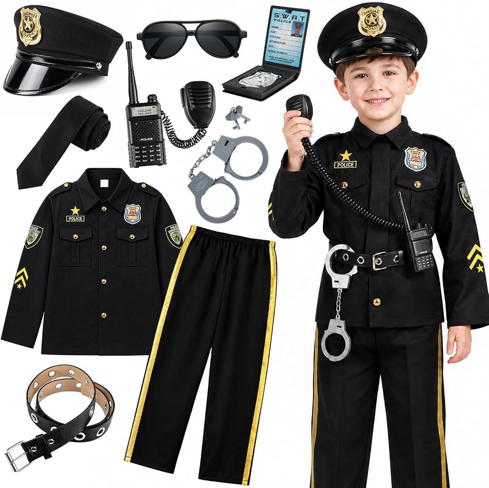 Halloween Police Costume for Kids Boys, Officer Cop Costume Set | Amazon (US)