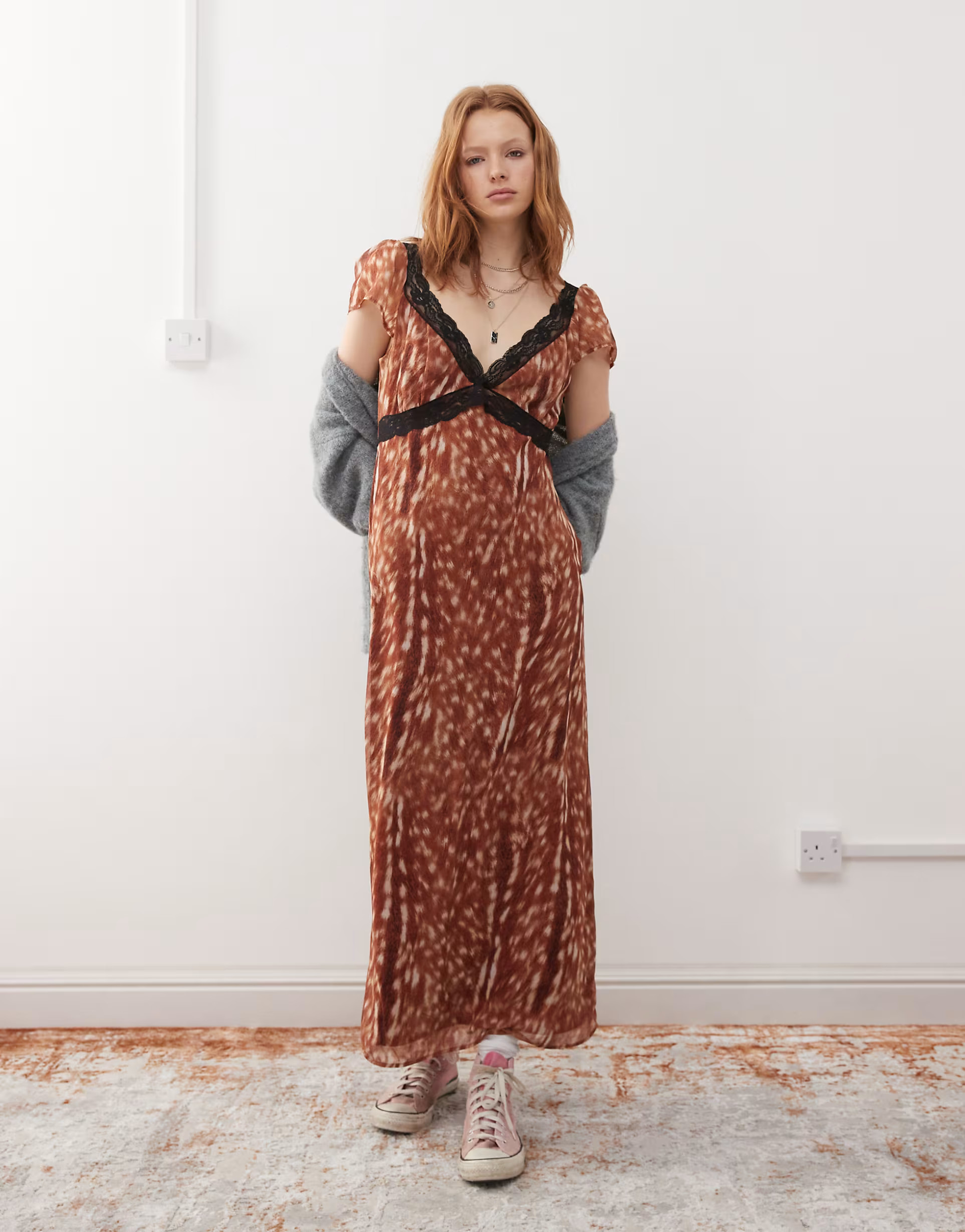Reclaimed Vintage lace mix maxi dress in deer print | ASOS (Global)