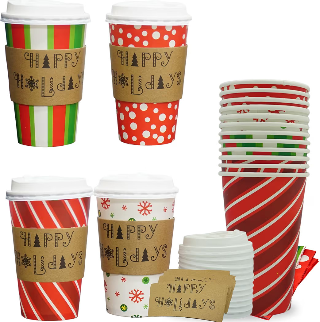 Christmas Paper Cups Disposable 16 oz with Lids & Napkins (12 Packs) for Christmas Hot Cocoa Part... | Amazon (CA)