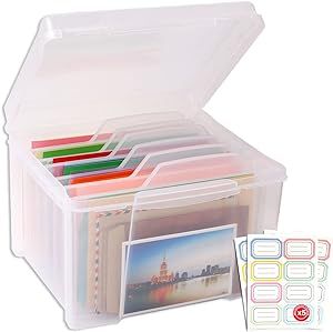KILONEFE Greeting Card Storage & Organizer Box with 6 Adjustable Dividers for Holiday Birthday Ph... | Amazon (US)